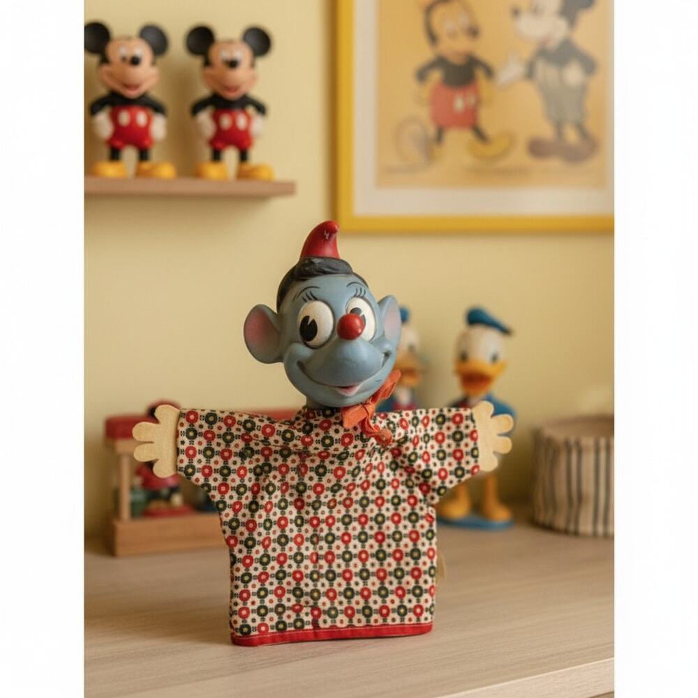 Vintage Disney Gus Cinderella Hand Puppet-Gund Swedlin-Rubber Head Toy-Mouse